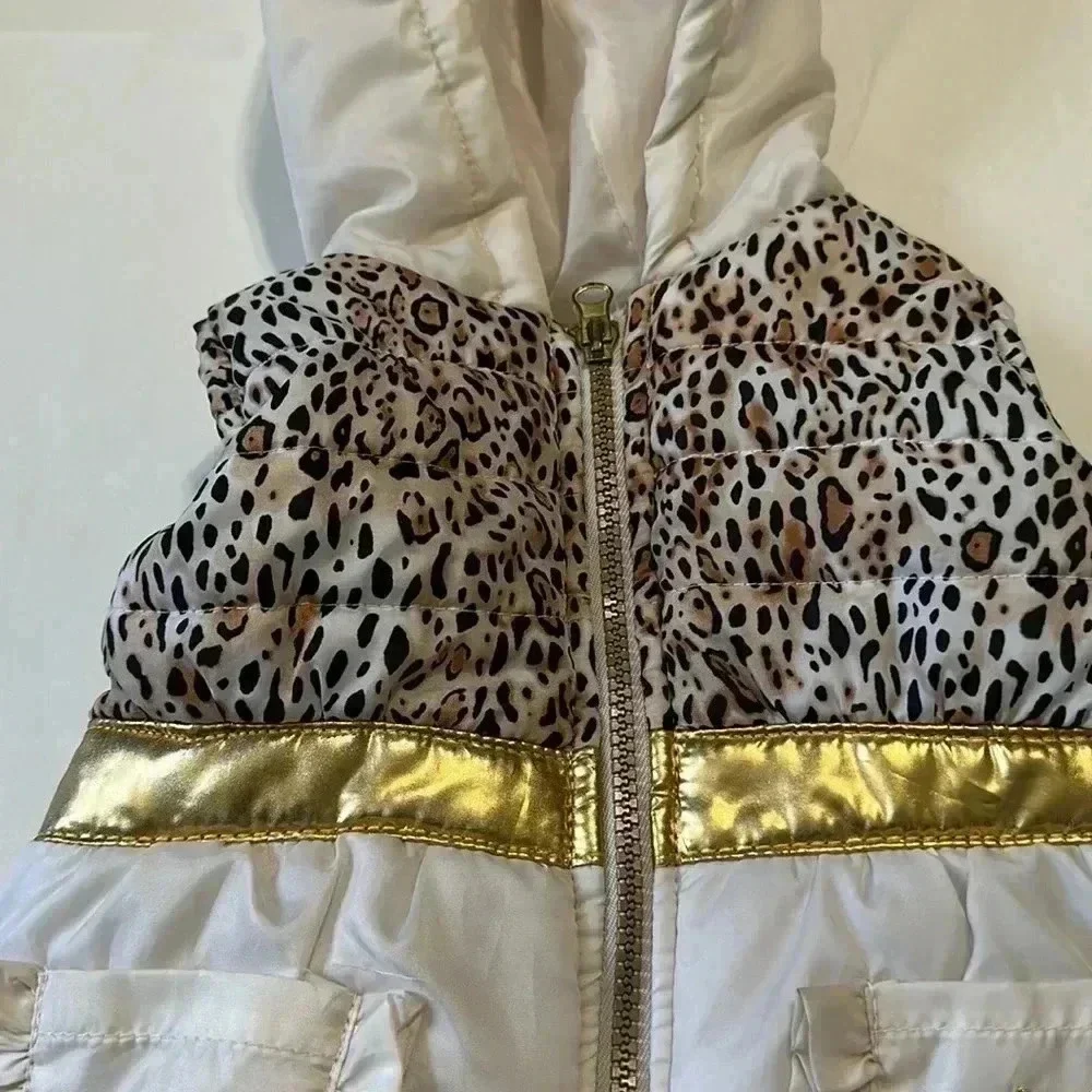 Apple bottoms leopard hooded puffer vest size 12 months